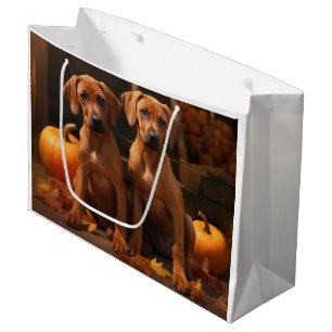 Rhodesian Ridgeback Puppy Autumn Delight Pumpkin  Large Gift Bag