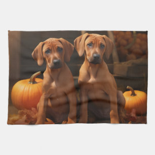Rhodesian Ridgeback Puppy Autumn Delight Pumpkin Tea Towel