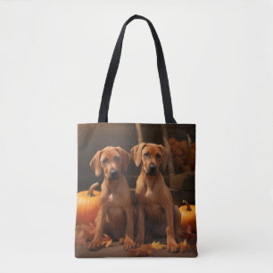 Rhodesian Ridgeback Puppy Autumn Delight Pumpkin Tote Bag