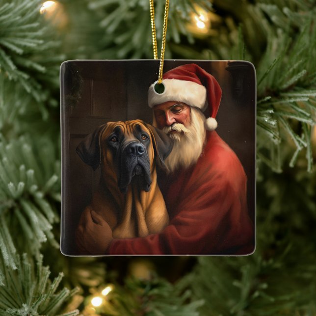 Rhodesian Ridgeback Santa Claus Festive Christmas Ceramic Ornament (Tree)