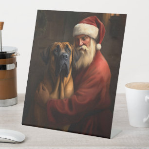 Rhodesian Ridgeback Santa Claus Festive Christmas Pedestal Sign