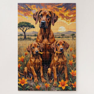 Rhodesian Ridgeback Savanna Sunset Art Jigsaw Puzzle