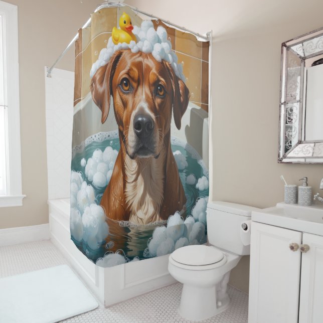 Rhodesian Ridgeback Sloppy Sleepy Cute Funny Shower Curtain (In Situ)