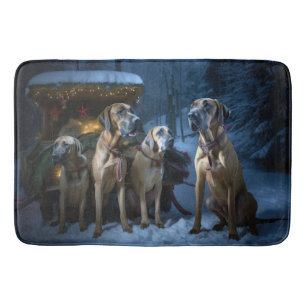 Rhodesian Ridgeback Snowy Sleigh Christmas Decor Bath Mat