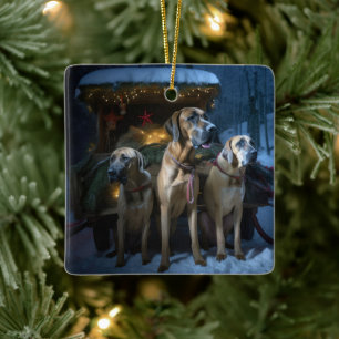 Rhodesian Ridgeback Snowy Sleigh Christmas Decor Ceramic Ornament