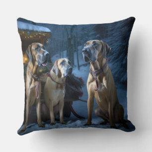 Rhodesian Ridgeback Snowy Sleigh Christmas Decor Cushion