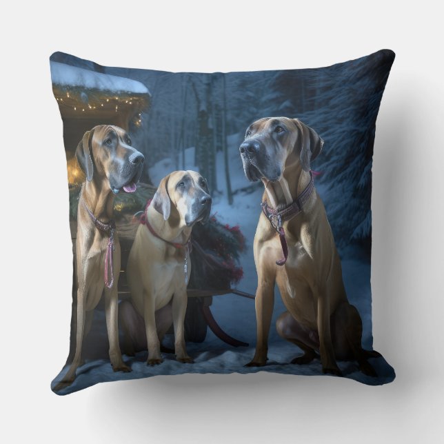 Rhodesian Ridgeback Snowy Sleigh Christmas Decor Cushion (Back)