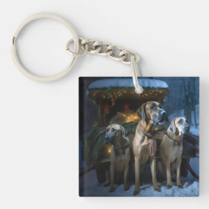 Rhodesian Ridgeback Snowy Sleigh Christmas Decor Key Ring