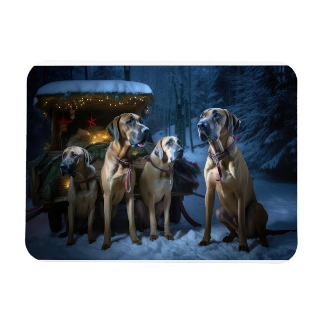 Rhodesian Ridgeback Snowy Sleigh Christmas Decor Magnet (Horizontal)