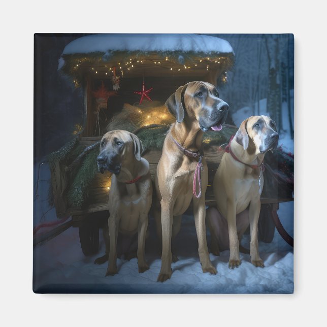Rhodesian Ridgeback Snowy Sleigh Christmas Decor Magnet (Front)