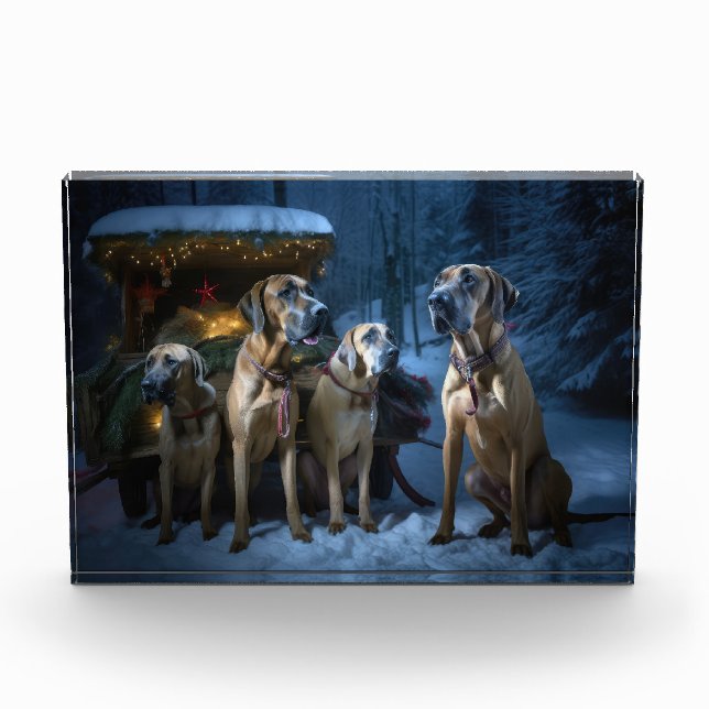 Rhodesian Ridgeback Snowy Sleigh Christmas Decor Photo Block (Front)