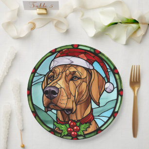 Rhodesian Ridgeback Stained Glass Christmas Paper Plate