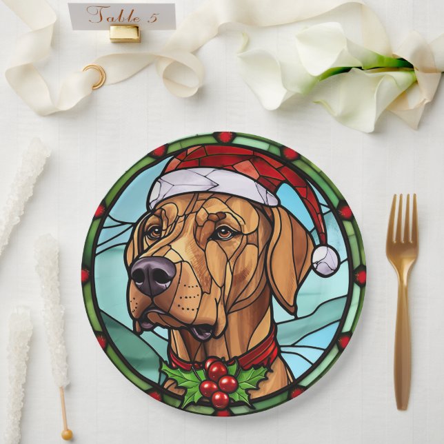 Rhodesian Ridgeback Stained Glass Christmas Paper Plate (Wedding)