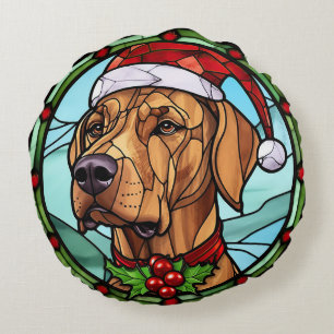 Rhodesian Ridgeback Stained Glass Christmas Round Cushion