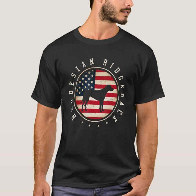 Rhodesian Ridgeback Usa Flag 4th July Dog Mum Dad T-Shirt (Front)