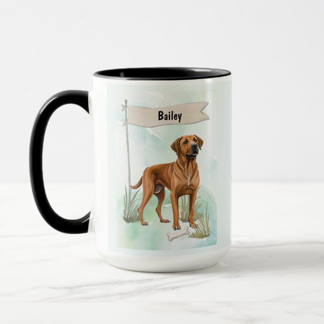 Rhodesian Ridgeback Watercolor Personalised Dog Mug (Left)