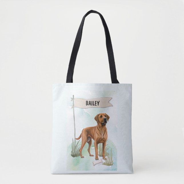 Rhodesian Ridgeback Watercolor Personalised Dog Tote Bag (Front)