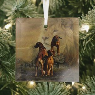 Rhodesian Ridgeback with Lion  Glass Tree Decoration