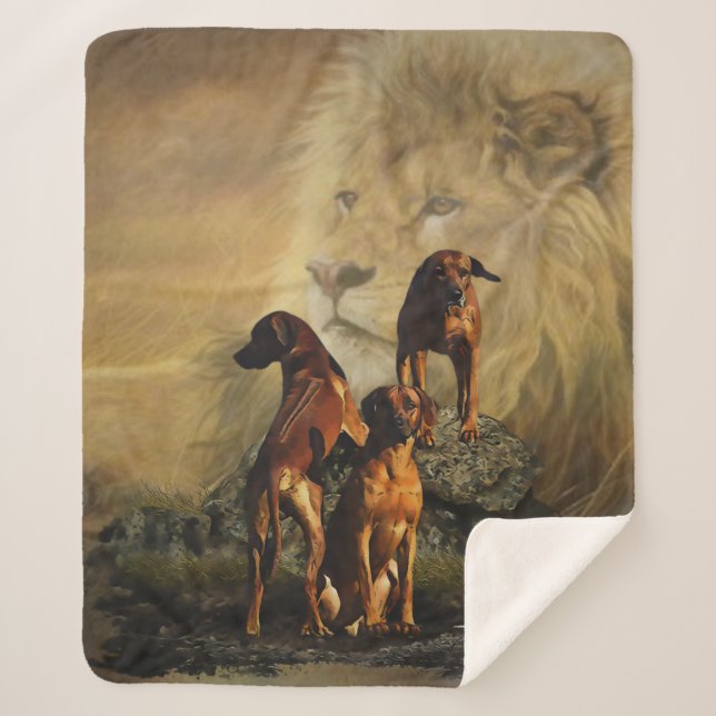 Rhodesian Ridgeback with Lion    Sherpa Blanket (Front)