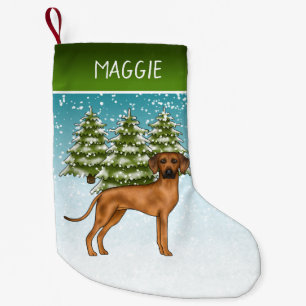 Rhodesian Ridgeback With Name Snowy Winter Forest Small Christmas Stocking