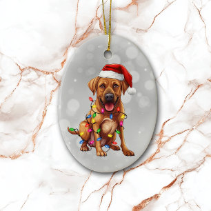 Rhodesian Ridgeback Wrapped in Christmas Lights  Ceramic Tree Decoration