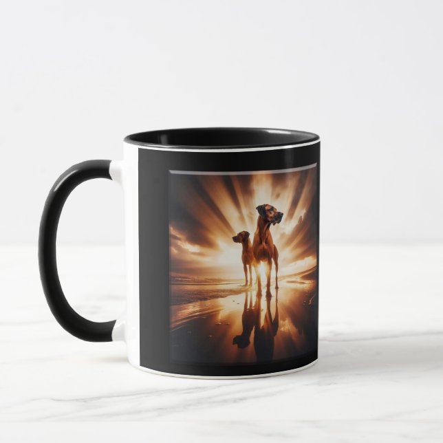 Rhodesian Ridgebacks Sunset Beach Duo Art Mug (Left)