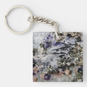 Rhodochrosite Pyrite Fluorite Tourmaline Art Key Ring