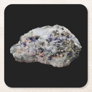 Rhodochrosite Pyrite Fluorite Tourmaline Artwork Square Paper Coaster
