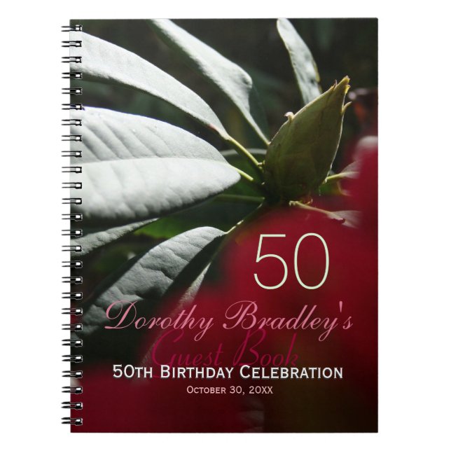 Rhododendron 50th Birthday Party Custom Guest Book (Front)