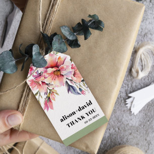Rhododendron branch and flowers typography wedding gift tags