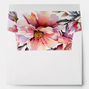 Rhododendron branch peach-pink flowers wedding envelope