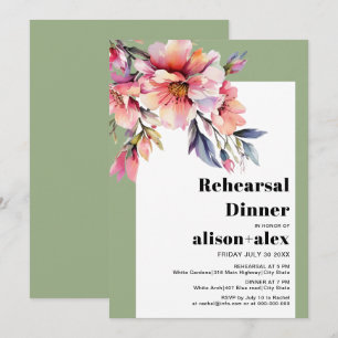 Rhododendron flowers wedding rehearsal dinner invitation