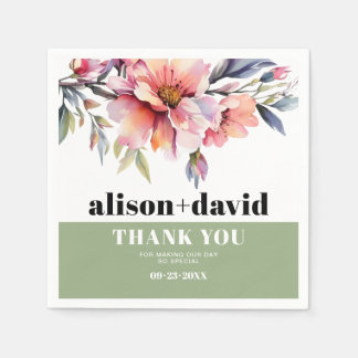 Rhododendron peach-pink flowers typography wedding napkin