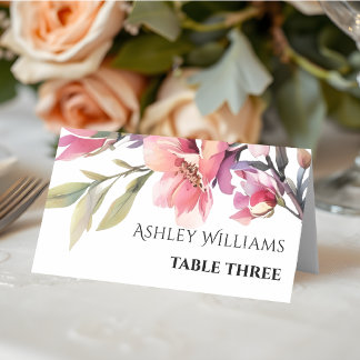 Rhododenron branch peach-pink flowers wedding place card