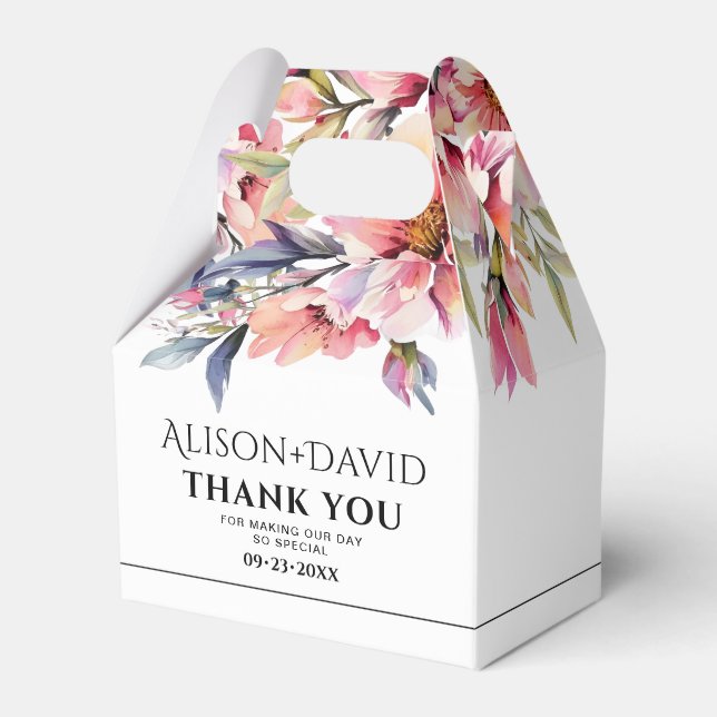 Rhododenron flowers black typography wedding favour box (Front Side)