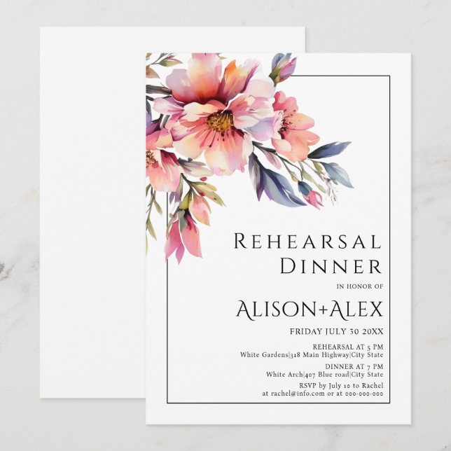 Rhododenron flowers wedding rehearsal dinner invitation (Front/Back)
