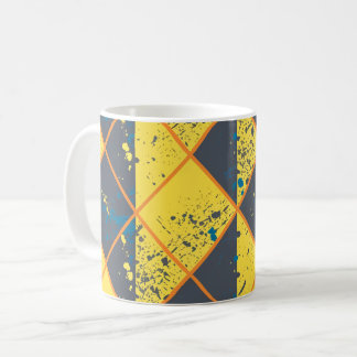 Rhombus Grid with Colourful Paint Splatter Coffee Mug