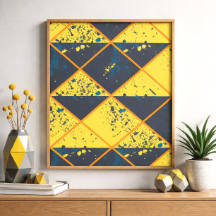 Rhombus Grid with Colourful Paint Splatter Poster