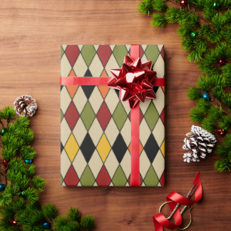 Rhombus Red Green Black Yellow Orange Wrapping Paper