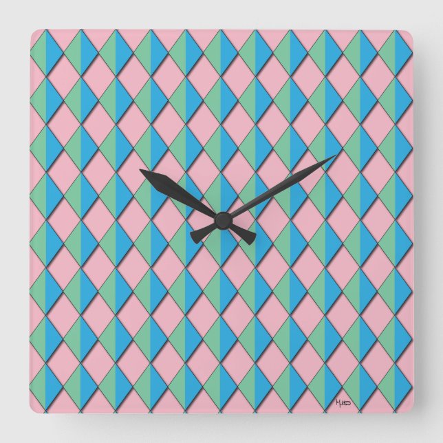 Rhombus Rumpus Square Wall Clock (Front)