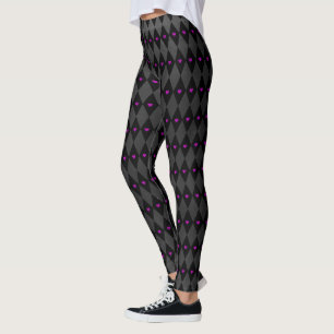 Rhombuses Purple Hearts Gothic Valentine's Day Leggings