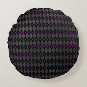Rhombuses Purple Hearts Gothic Valentine's Day Round Cushion