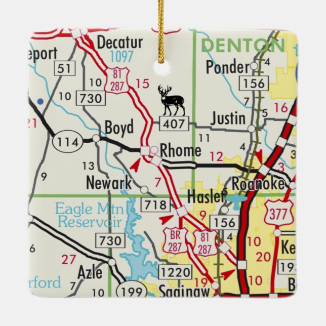 Rhome TX Road Map Ceramic Ornament (Back)