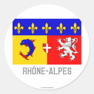 Rhône-Alpes flag with name Classic Round Sticker