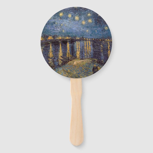 Rhone Riverfront Starry Night River View Hand Fan (Front)