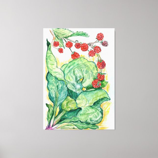 Rhubarb and Raspberries design on Canvas (Front)