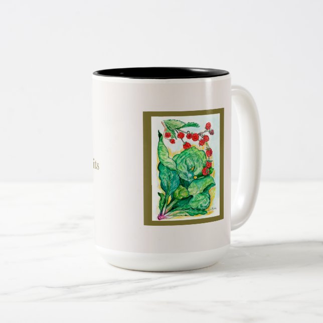 Rhubarb and Raspberries Two-Tone Coffee Mug (Front Right)