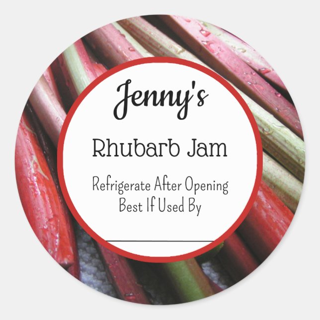 Rhubarb Jam Custom Canning Jar Sticker (Front)