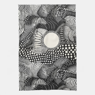 Rhythm in Black and White – Abstract Monochrome Tea Towel