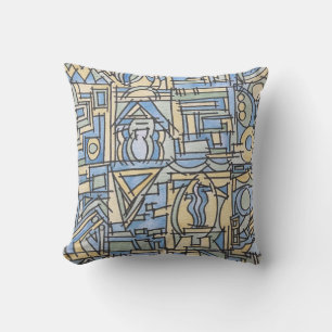 Rhythm In Blue-Funky Modern Geometric Cushion